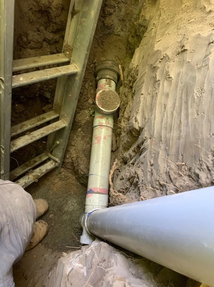 New PVC sewer pipe and inspection shaft replacing damaged clay piping in Glen Iris.